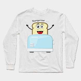 Bread Surprise by Jumping from the Toaster - Funny Illustration Long Sleeve T-Shirt